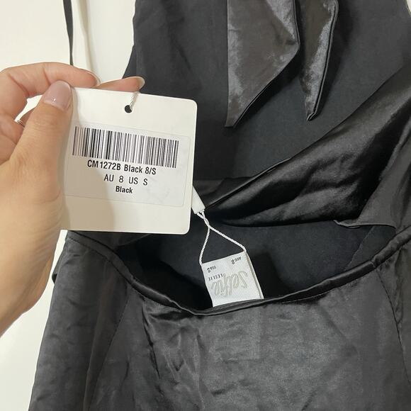 NEW! Selfie Leslie Sonoma Halterneck Faux Wrap Twist Back Mini Dress Black Small - Picture 8 of 8